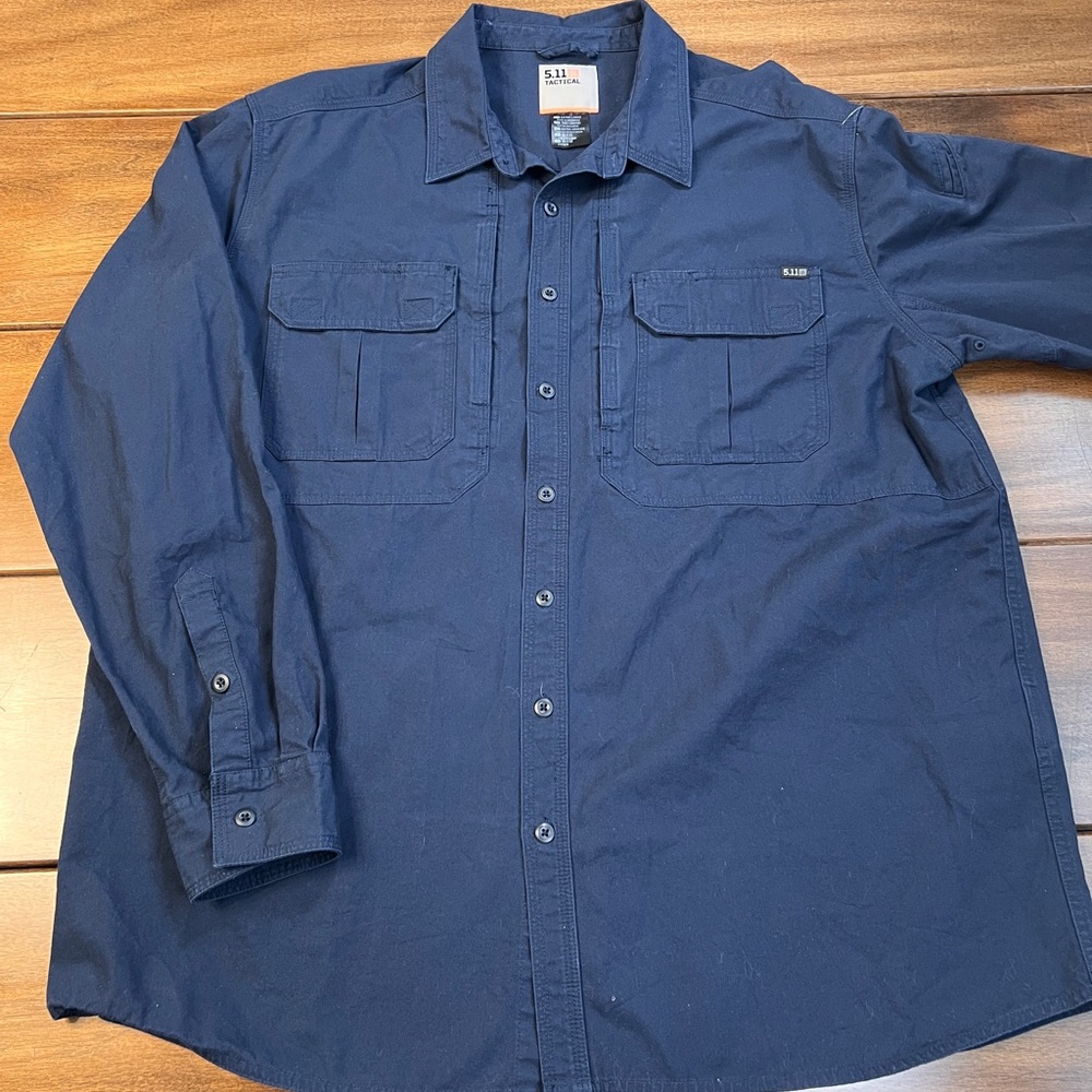 5.11 Tactical Men’s Expedition Long Sleeve Navy 100% Cotton Shirt Military Heavy